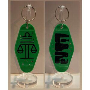 LIBRA Zodiac Stars Retro Motel Green Keychain